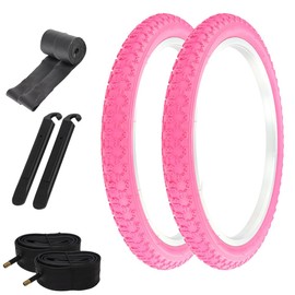 Pair of All Pink Bicycle PRO+ BMX Tires W/Tubes, Rim Strips & TIRE LEVERS in 20 X 2.125 COMP III Tread