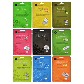 Celavi Essence Facial Face Mask Paper Sheet Korea Skin Care Moisturizing 9 Pack (Mix of 9)
