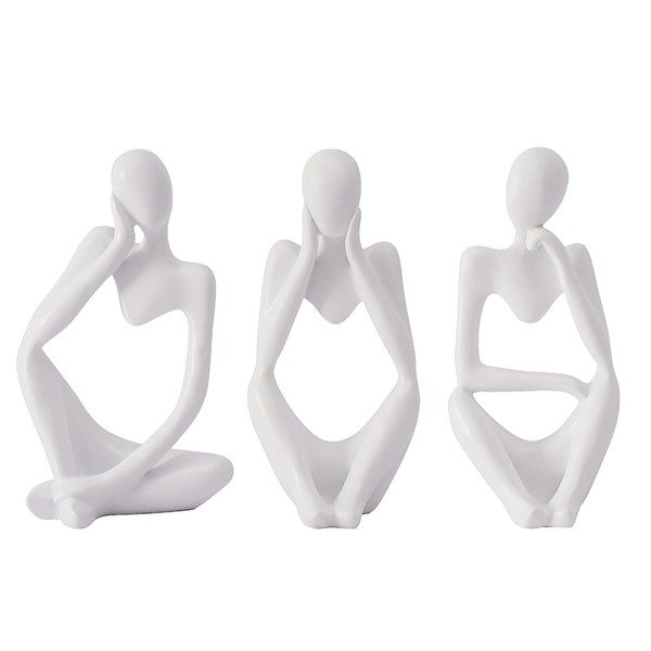 Tetaybon White Thinker Statue Abstract Art Sculpture, Set of 3