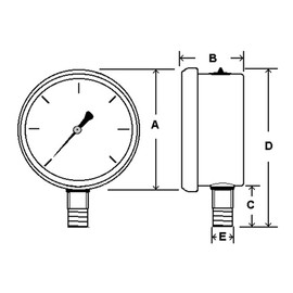 PIC Gauges 201L-204H Bottom Mount Glycerine Filled Pressure Gauge w/ SS Case, Brass Internals, SS Bezel, PC Lens, 2" Dial, 0/300 psi Range, 1/4" Male NPT