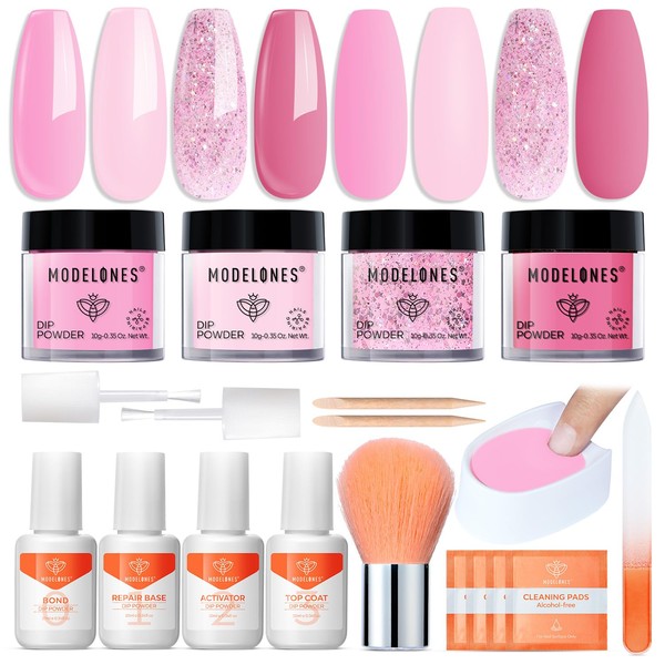 Modelones Dip Powder Nail Kit, Valentine's Day Pink 4 Colors