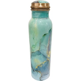 Green Printed Copper Water Bottle 34 Oz Joint Free-Ayurveda Health For Travelling Purpose Vessel Drinking 1 Litre Christmas Gift- Capacity 1000 Ml