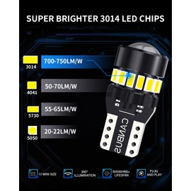 194 LED Bulbs White, W5W 2825 T10 168 LED Bulb with 3014 CSP Chips for Car Interior Dome Map Door Courtesy Trunk Cargo License Plate Lights, Pack of 10