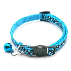 Richeng Reflective 2 Pack Breakaway Cat Collars with Bell Leopard Pattern Cute Kitty Adjustable 7.5-12.5 Inch Safe Kitten Collars Charms (Blue)