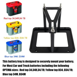 RiAiCiING Universal Battery Tray Hold Down Mount Bracket for Optima Red Top 34 34/78 Yellow Top D34 D34/78 Blue Top 34M D34M(Black)