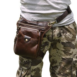 Xieben Moto Leather Drop Leg Bag for Men Women Motorcycle Bike Riding Cycling Multi-Purpose Thigh Waist Fanny Pack Bum Pocket Hiking Sports Camping Pouch Coffee