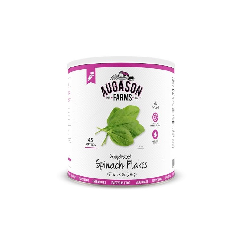 Dehydrated Spinach Flakes Emergency Food Supply, 45 Servings, 25 Year
