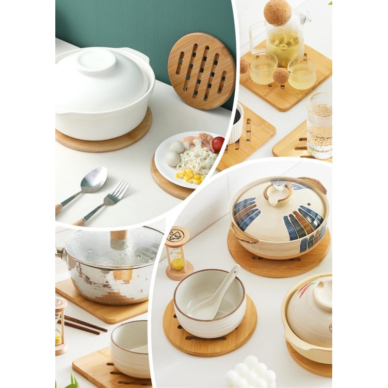 Alfto Hot Pads Trivet,Table Solid Bamboo Wood Trivets for Hot