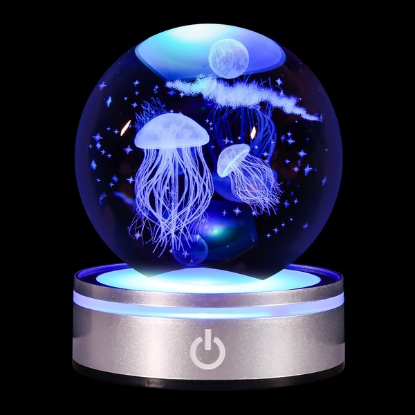 3D Crystal Ball Jellyfish, LED Light, Multi Color Changing, Cute, Figurine, Stylish, Healing Goods, Atmosphere, Birthday, Gift, Night Light, Transparent Atmosphere, Cute Interior, Crystal Ball,