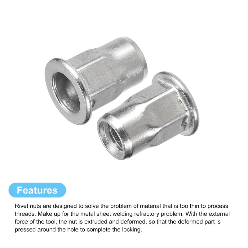 uxcell M6 Half Hex Body Rivet Nuts, 60pcs 304 Stainless