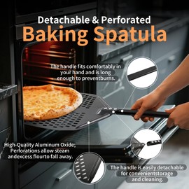 Pizza Peel 12 Inch – Lightweight Aluminum Pizza Paddle, Perforated Non-Stick Pizza Peels with Detachable Handle, Essential Pizza Oven Accessories for Easy Baking
