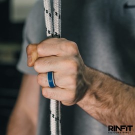 Rinfit Silicone Rings for Men 9mm Wide, 2mm Thick - Mens Rubber Wedding Bands - Infinity Ring with 2 Layers - Light Gray & Navy Blue, Size 10