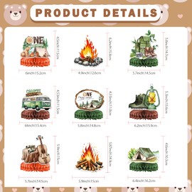 9 PCS Camping Honeycomb Centerpieces with Fake Campfire, Camping Table Decorations, Camping Decorations, Camping Themed Party Decorations, Camping Decor