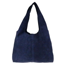 Girly Handbags Womens Genuine Italian Suede Leather Tote Shoulder Bag Real Leather Hobo Bag Slouch Handbag Large Oversized - Navy