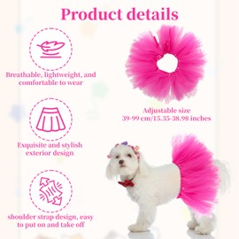 Adjustable Dog Tutu-Tulle Skirt, Hot Pink Dress Ballerina Costume Skirt for Small Large Medium Puppy, Cute Dog Costume Skirts Dresses Puppy Outfits for Birthday Wedding Party Photo Prop Supplies