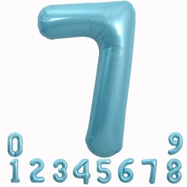 TONIFUL 40 Inch Light Blue Large Numbers Balloons 0-9, Number 7 Digital 7 Helium Balloons, Blue Foil Mylar Big Number Pastel Balloons for Birthday Party Anniversary Supplies Decorations