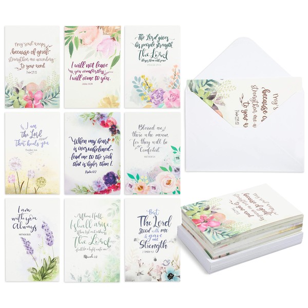 Religious Sympathy Cards with White Envelopes, Watercolor Floral Design (4 x 6 In, 36 Pack)