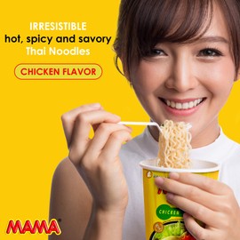 MAMA Noodles Chicken Instant Cup of Noodles with Delicious Thai Flavors, Hot And Spicy Noodles with Chicken Soup Base, No Trans Fat with Fewer Calories Than Deep Fried Noodles (Chicken Flavor, 6 Pack)