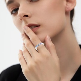 ChenYuTe 925 Sterling Silver Simple Elegant Personality Women's Ring Daily Party Wedding Wear Colourful Square Crystal Cubic Zirconia / Stackable Vintage Ring Size 6-9, 7, Non-precious metal, Cubic