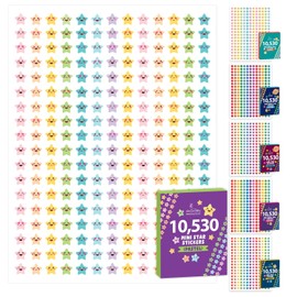 Decorably 10,530 Calcomanías Lindas de Estrellas en Colores Pastel Pequeñas - 45 Hojas de Calcomanías Mini Calcomanías para Gráfico de Recompensas para Niños para Actividades en el Aula, Refuerzo