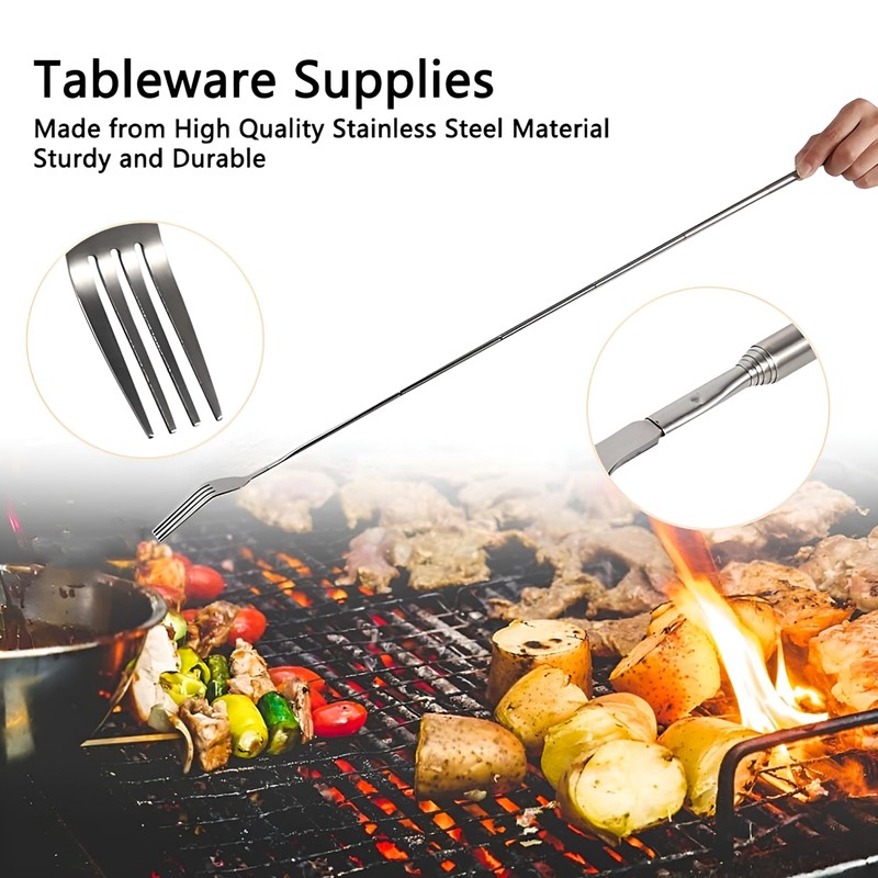 Lamdo Extendable Fork, 8.7-25.4in Stainless Steel Dinner Fruit Dessert Retractable