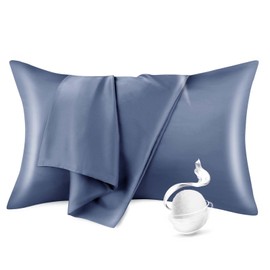 100% Pure Mulberry Silk Pillowcase for Hair and Skin, King Size 20”*36” Cooling Silk Pillow Case by Zipper Closure, Smooth and Soft Dual Sides Silk Pillow Cover for Women. (Grey Blue,King-1 Pcs)