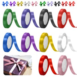 10 Rollos liston Satinado Decoracion Colores Mezclados 2200cmX1.2cm Disponible para moños para Regalo,Boda,Ramos, Tocados,liston navideño,san valentin decoracion,Dia de La Madre