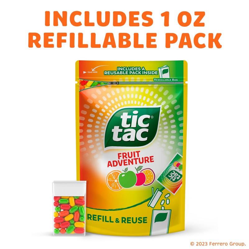 Tic Tac Bulk Resealable Refill Bag, Fruit Adventure Mints, On-The-Go