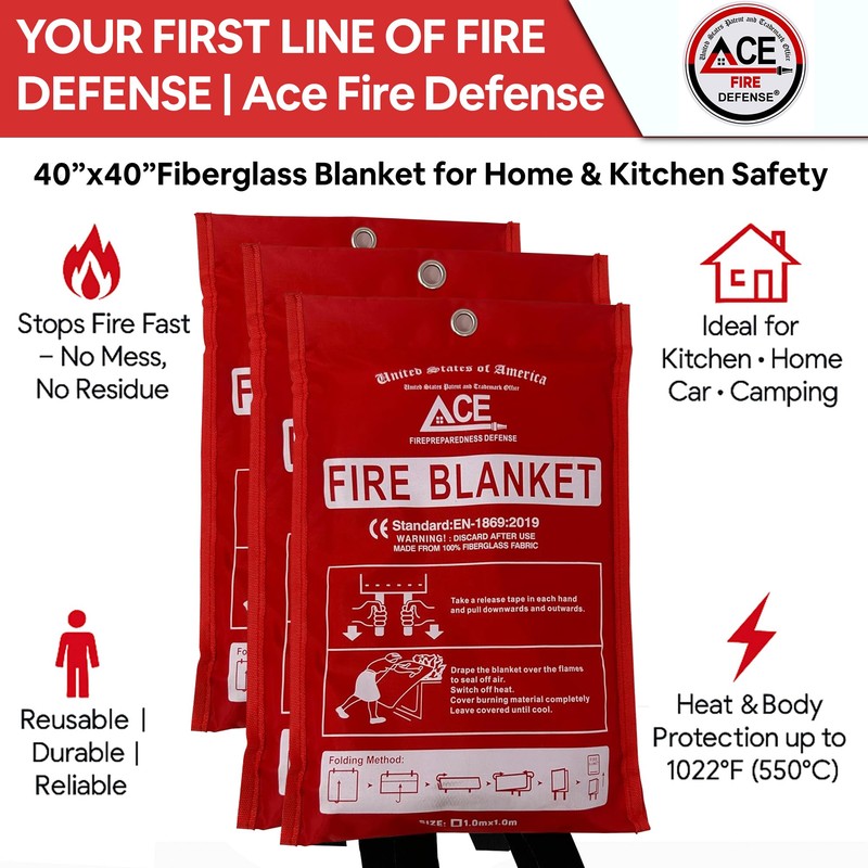 Fire Emergency Fire Blanket - 3-Pack - Fire Suppression Blanket