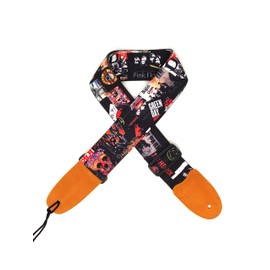 Rock Bands Cotton 2.3 Inches Wide Guitar Strap | 100% Cotton with genuine leather