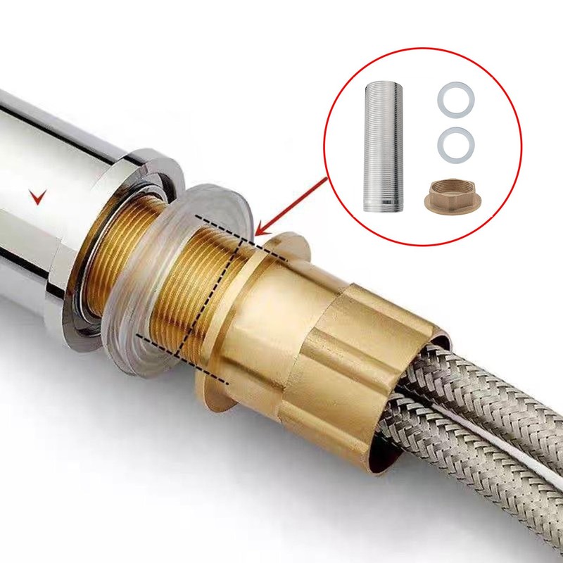 CHENJIN Stainless Steel Faucet Extension Threaded Pipe with Nut Washer