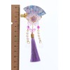 C-118-1 Purple Fan Shape Sakura Cherry Blossom Tassels Hair Clip