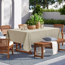 LUSHVIDA Outdoor Tablecloth with Umbrella Hole - Patio Table Cloth Zippered Rectangle 60x102 Inch, Faux Linen Table Cover Water Resistant for Picnic Outside, Natural Color