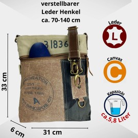 Sunsa Damen Umhängetasche. Crossover Bag mit Viele Fächern. Vintage- Retro Stil Schultertasche. Crossbody Tasche aus Canvas & Leder.