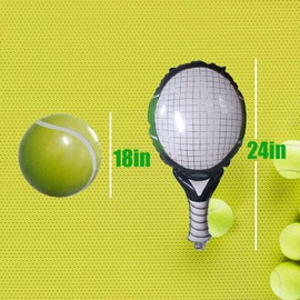 GOTPASS 4Pcs Green Tennis Party Balloons Tennis Ball Foil Balloons Tennis Racket Mylar Balloons Tennis Themed Party Supplies for Men Women Kids Birthday Party Decorations