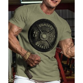 Squat Bench Deadlift Repeat Workout Shirts for Men Weight Plate Gym T-Shirt (LG, Military Green)