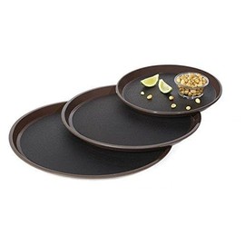 GET RCT-14-NS BPA-Free Non-Slip Round Plastic Serving Tray, 14", Brown (Set of 12)