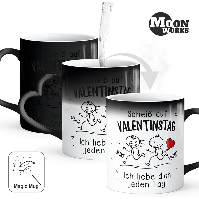 SpecialMe® Herzhenkel -Tasse Zaubertasse Liebe personalisiert mit Wunschnamen Spruch Scheiß