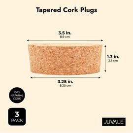 Size #48 Large Tapered Cork Plugs for Jars and Bottles (3.48 x 3.27 x 1.29 in, 3 Pack)