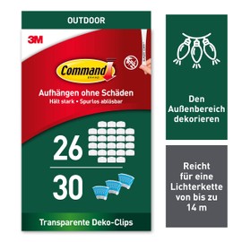 Command Transparente Lichterketten-Clips für den Außenbereich, 26 Clips, 30 Klebestreifen, Strips - Dekorieren ohne Löcher und Bohren