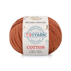 Troyarn - Algodón 60% algodón, 40% hilo acrílico, suave, fino/deportivo (2) para ganchillo y tejer 1.7 onzas (50 g) / 165 m (10354 - Terra)