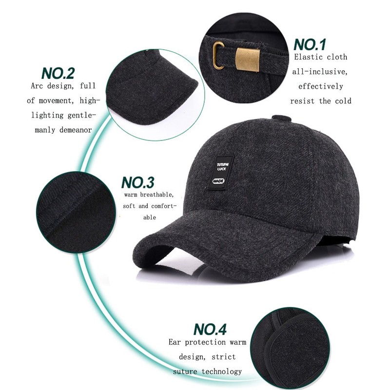 Men's Winter Warm Wool Woolen Tweed Peaked Baseball Cap Hat