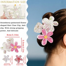 Flomiara 3PCS Flower Hair Clips for Women, Hawaiian Hair Claws Summer Travel Hair Accessories, Lateral Strong Hold, Printing Claw Clip Hairpin for Girls Women Thick Thin Hair (Rose Green)