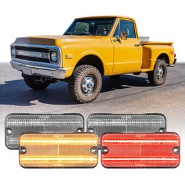 USR 68-72 C/K Series Pickup Side Marker Light – 4pc Front&Rear Parking Lamps (Left + Right) Set - Compatible with 1968-1972 Chevy C/K Pick Up Truck C10, C20, C30, K30 GMC (CLEAR LENS w/AMBER-RED LED)