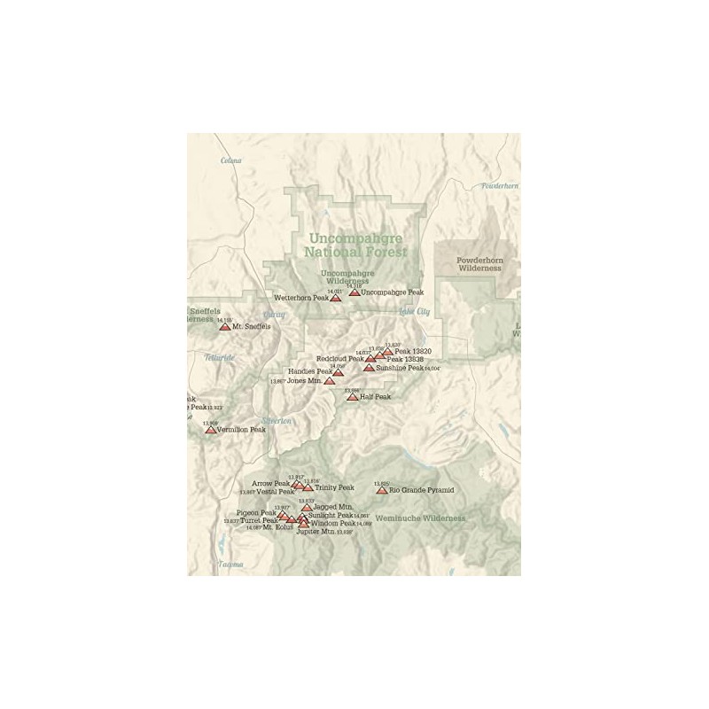 Best Maps Ever Colorado Centennial Peaks Checklist Map 18x24 Tan