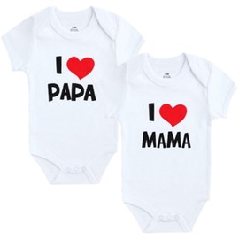 Unbekannt Pack of 2 Baby Bodysuit White I Mama & I Papa Sizes 0-3/3-6/6-9/9-12 Months to Choose From, White