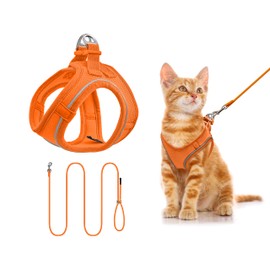 Qianruida Dog Harness with Lead, Adjustable Puppy Harness, Reflective Dog Harness, Soft, Easy to Put on for Small, Medium Dogs/Cats/Hangovers, Running, Hiking (Orange M)