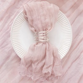 DeZerlor 12 Pack Dusty Pink Napkins Cloth Boho Gauze Cheesecloth Napkins Bulk Set of 12 Soft Cotton Linen Dinner Napkins for Wedding Bridal Baby Shower Daily Use