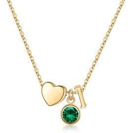 Ursilver Initial Birthstone Necklace for Women, 14K Gold Plated Heart Initial L Birthstone Necklace May Birthstone Jewelry Initial Necklaces Emerald Necklace May Birthstone Necklaces for Women