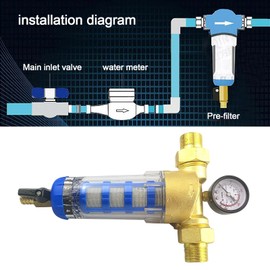 Spin Down Sediment Water Filter, Pre-Filter Water Filter with Pressure Gauge, Water Filter, Reusable Water Pre-Filter Sediment Filter for Sediment Filter, Well Water Hose (1/2 Inch with Pressure